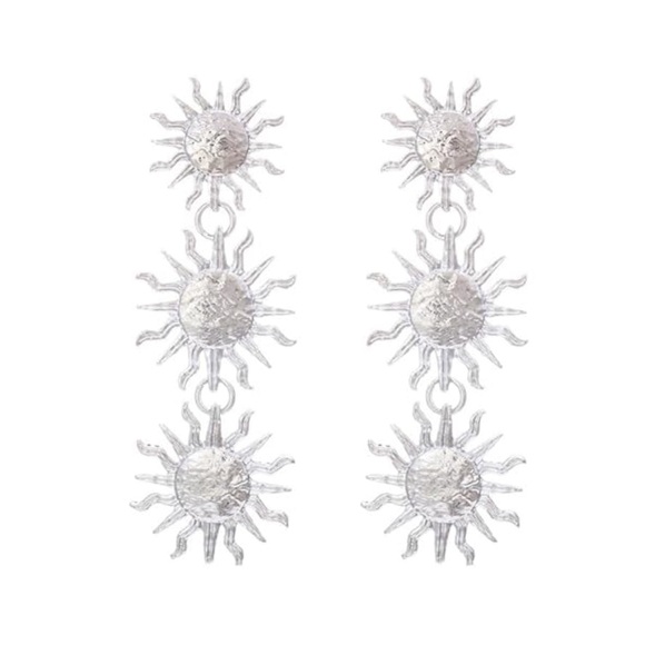 Silver Triple Sun Dangle Earrings - Picture 1 of 9